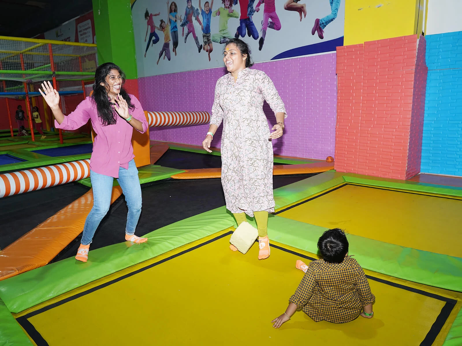 people playing in trampoline arena at skyjumper