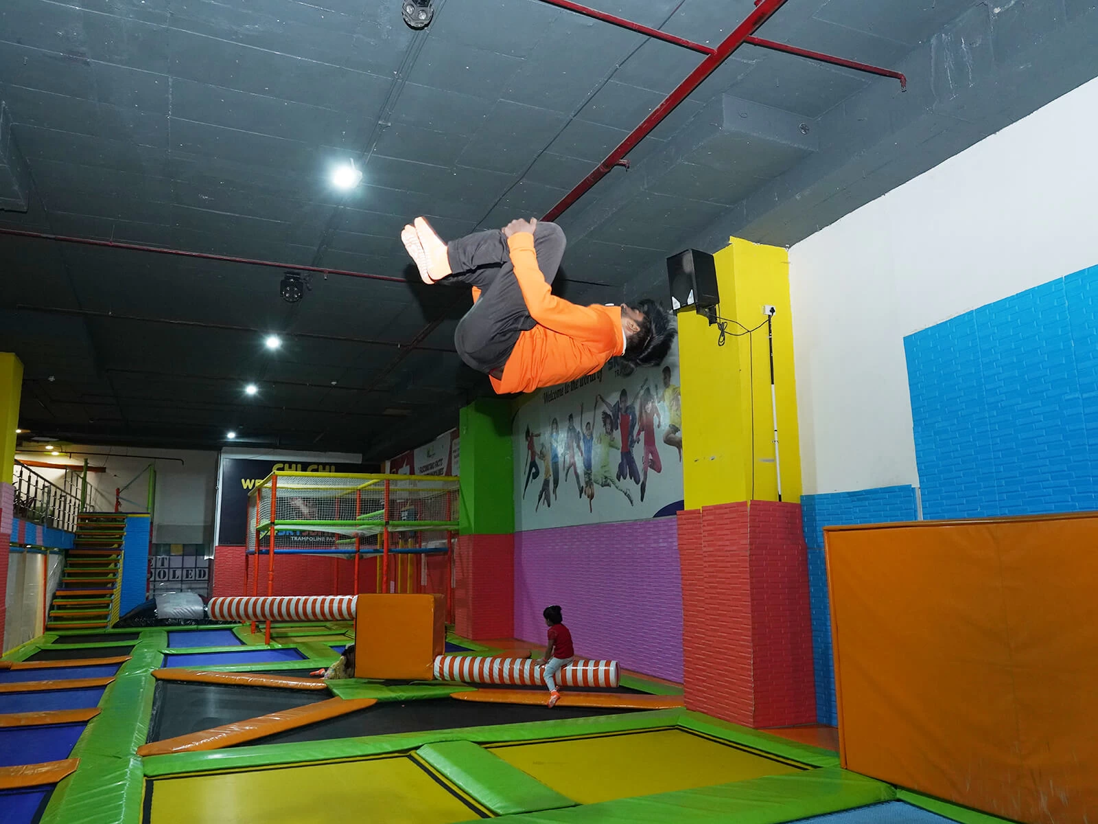 trained staff performing stunts at skyjumper