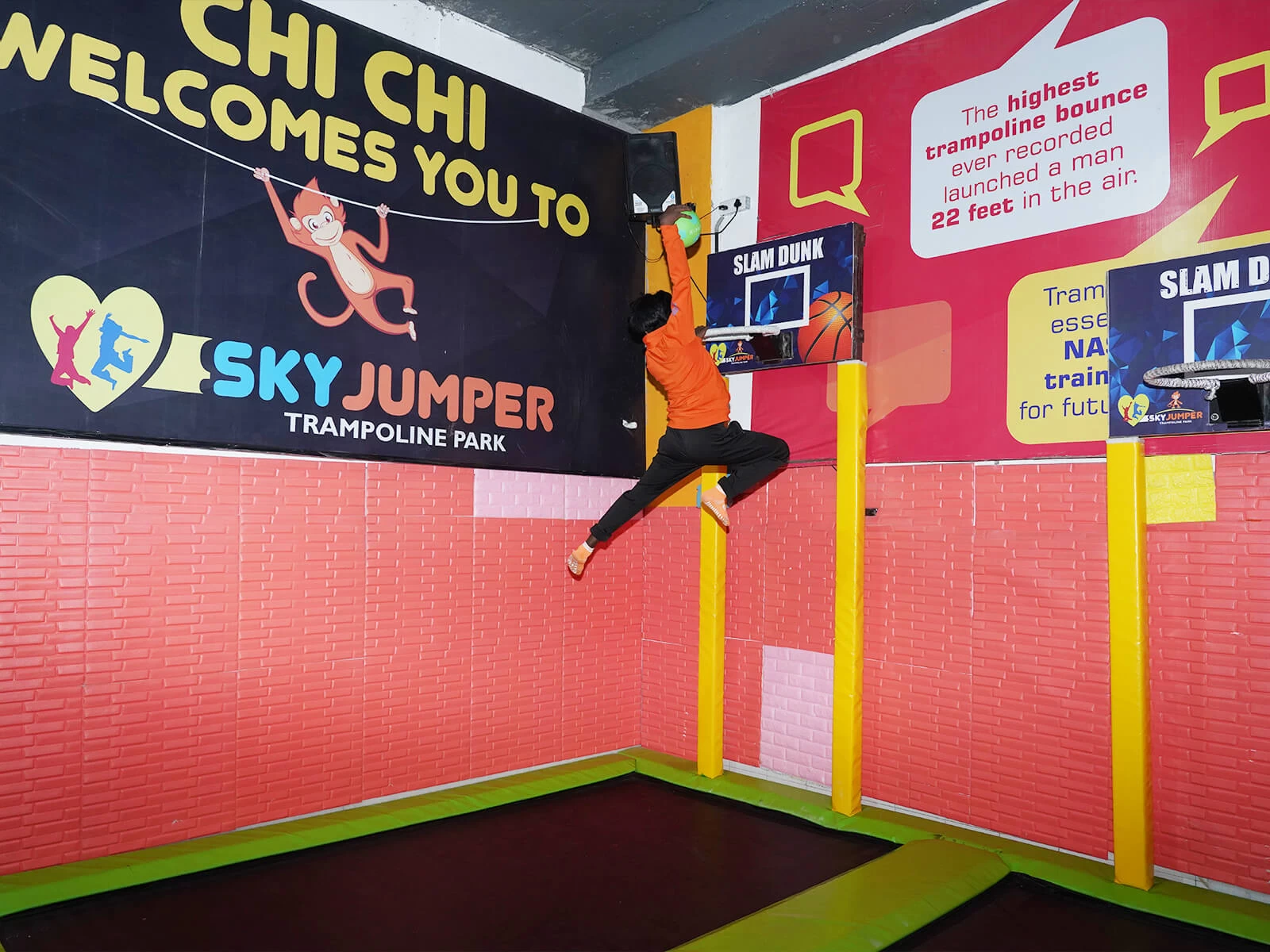 trained staff playing basket ball at skyjumper