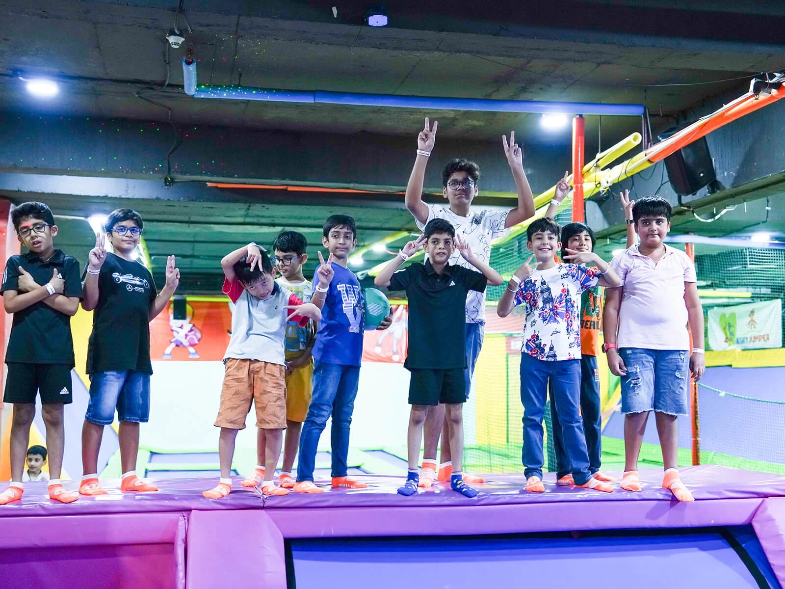 kids posing for a photo at skyjumper