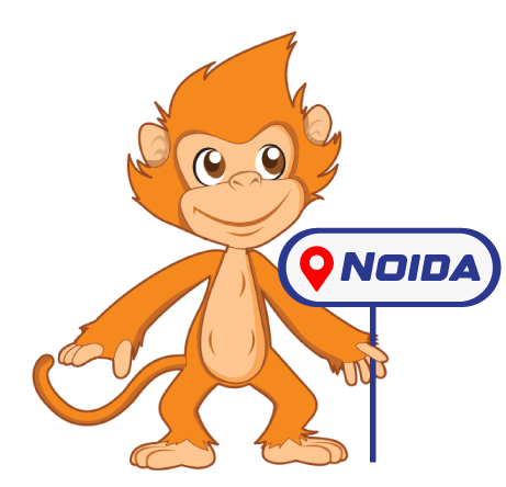 ChiChi, the official mascot of SkyJumper, holding up the sign of the Noida location