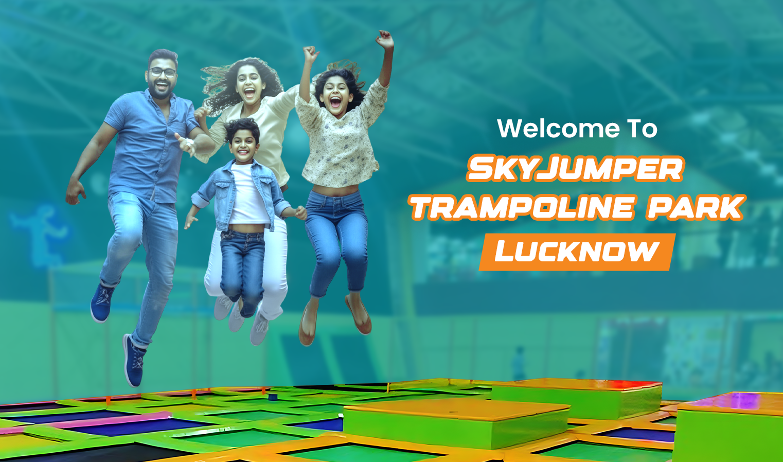 Skyjumper trampoline park with family